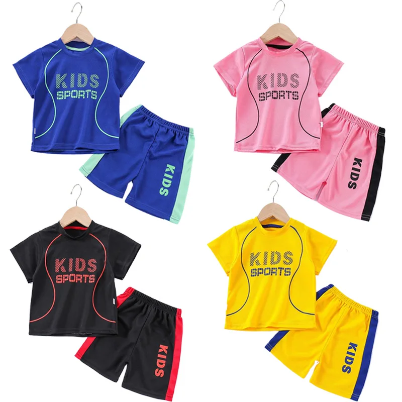 

Summer Children Set Quick-Drying Breathable Short-Sleeved Shorts Boys Sportswear Fashion Letter Kids Clothing Girls Sport Outfit