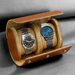 Luxury Watch Roll Travel Case - Secure 3-Piece Storage with Removable Pillows (Brown 2 slot)