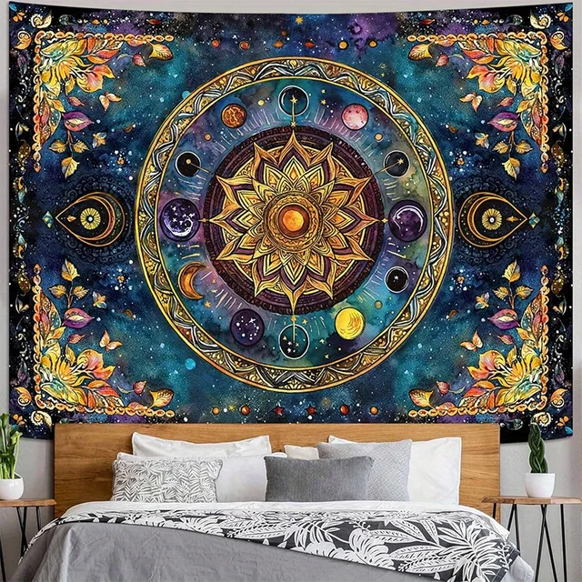 Tapisserie de Mandala cosmique, tissu de fond suspendu, tissu mural décoratif de chevet de chambre à coucher, tapisserie de dortoir de location 2