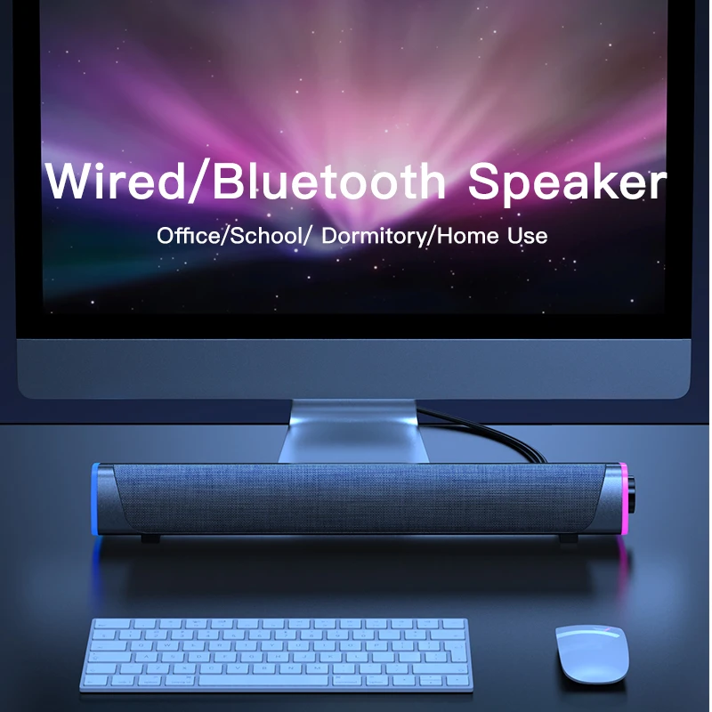 Computer Speaker 4D Wired Bluetooth 5.0 Bar Stereo Sound Subwoofer Surround for Macbook Laptop Notebook PC computer speaker
