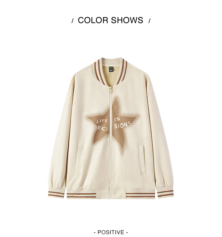 Coat Women Mid-Length Imitation Suede Loose Contrast Color Jacket Autumn Letter American Retro Star Baseball Coat