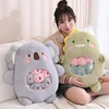 6Pcs Small Toys Inside Cute Panda Koala Rabbit Dinosaur Cartoon Animals Plush Pillow Soft Stuffed Sofa Cushion Homdecor Pillow 5