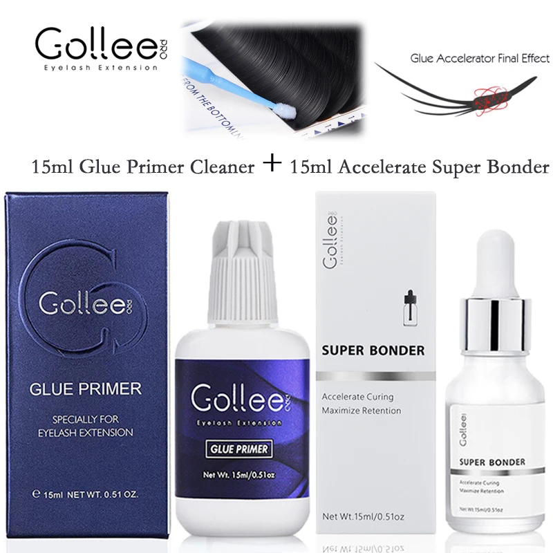 Gollee 15ml Primer and Bonder Eyelash Extensions Bonder Accelerate Curing Retention Deep Clean Lash Primer for Lashes Extension