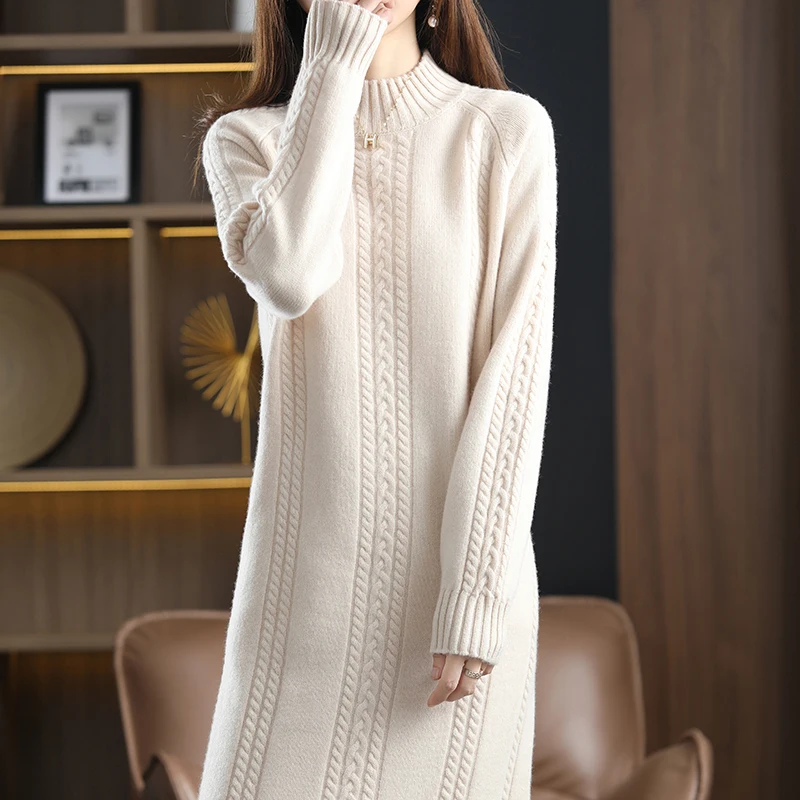 Autumn Winter New Overtheknee Cashmere Sweater Women's Half