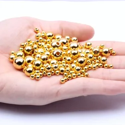Round Shape Assorted Size ABS Pearl Beads for DIY Crafting and Jewelry Making (Gold plated 24)