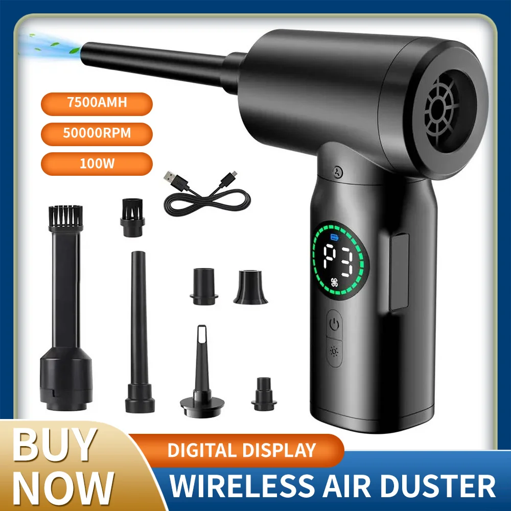 7500mAh Wireless Compressed Air Duster 2 in 1 Air Blower & Vacuum Cleaner Cordless Duster Blower for Keyboard Computer PC Clean