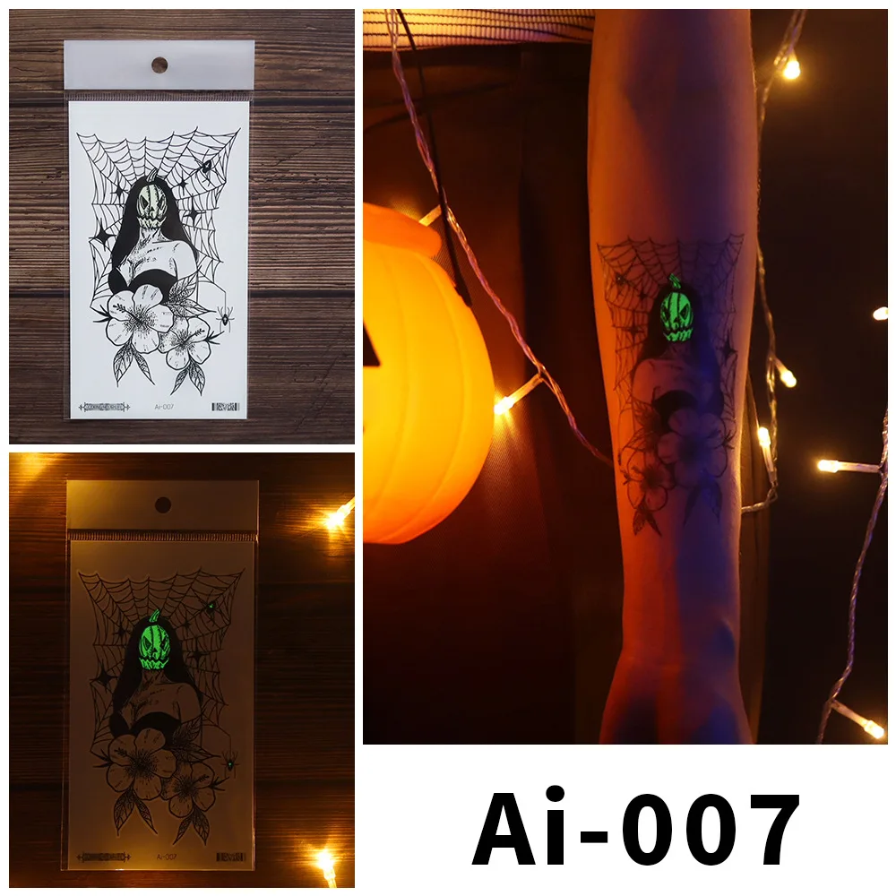

Halloween Temporary Tattoo Stickers Spider Mask Girl Flowers Waterproof Tatoo Sticker Body Art Painting Luminous Fake Tattoos