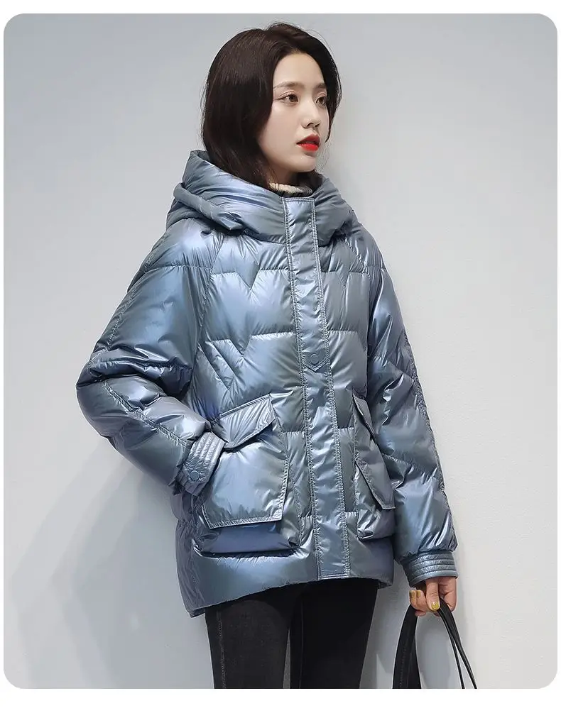 Short Down cotton Jacket For women's Winter 2026 New Glossy Fashion Loose Thick Coat Female Casual Cotton Hooded Parka Jackets
