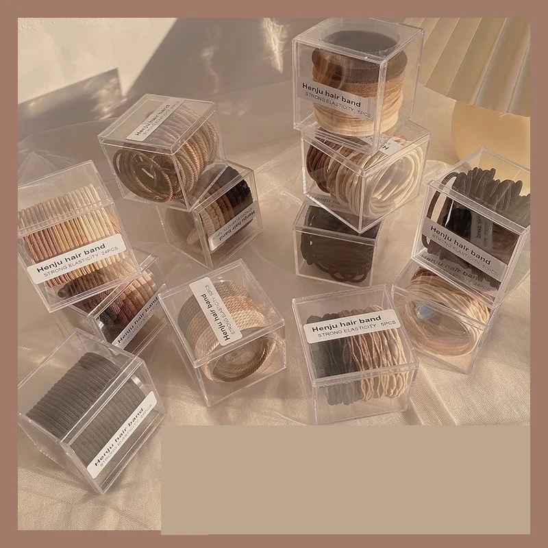 

New 2022 Korean Retro Coffee Color High Elastic Headrope Box Hair Ring Ponytail Hair Accessories
