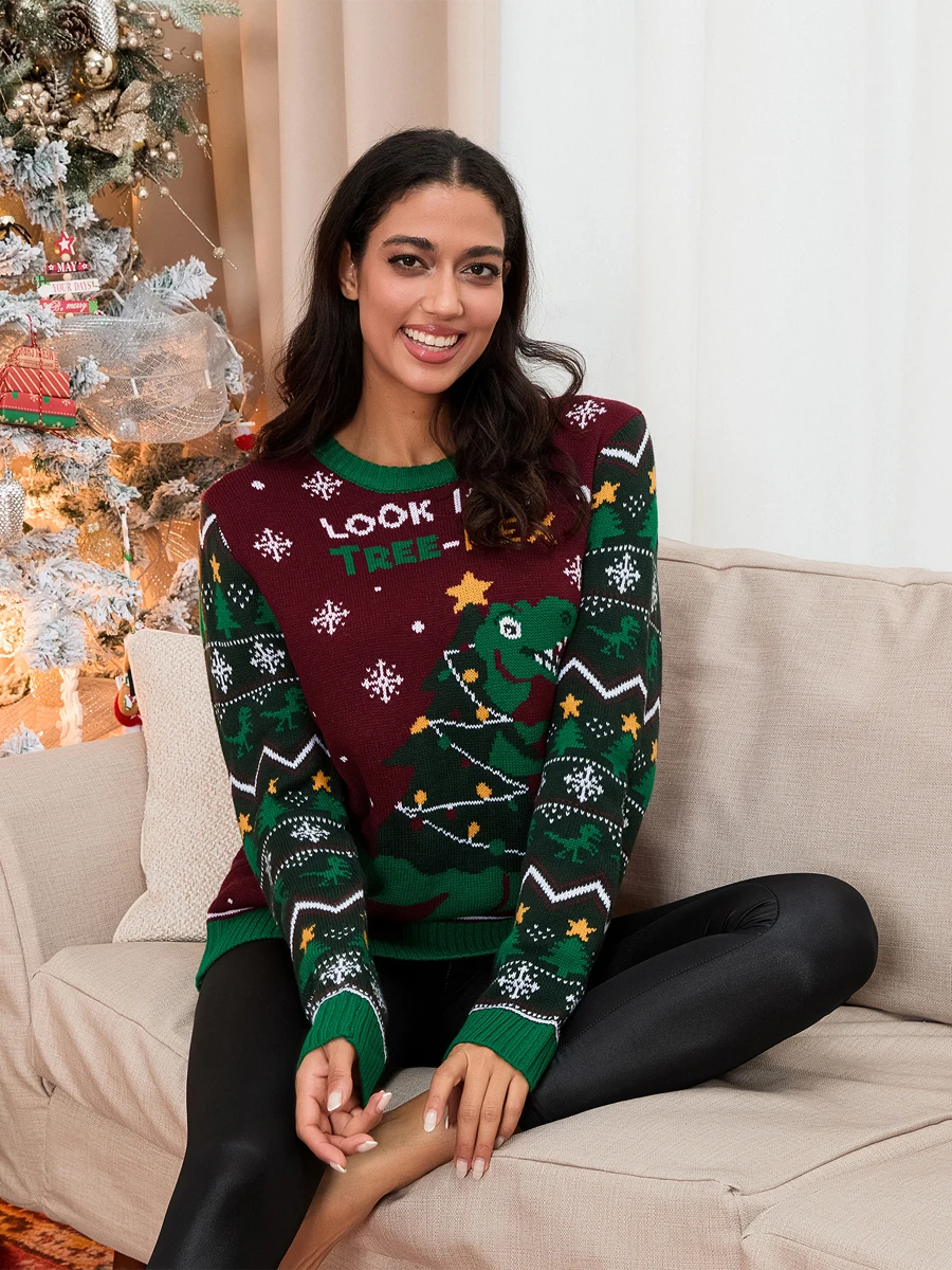 Women s Cozy Sweaters with Festive Christmas Print Stylish Long Sleeve Pullover for Casual Fall Streetwear Stay Warm in Basic