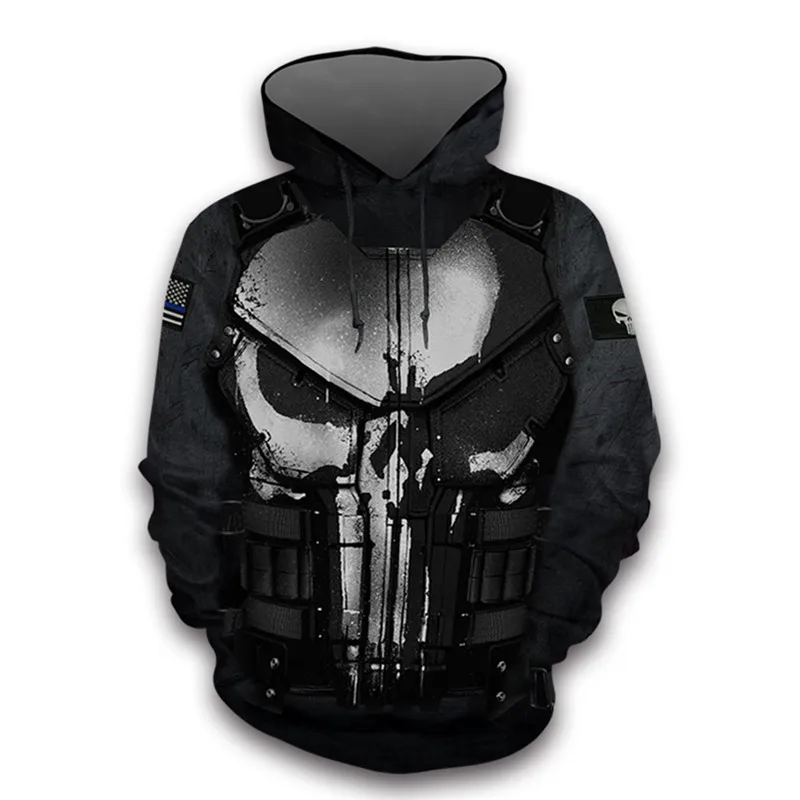 

Punisher Hoodies Cosplay Costumes Punisher 3D printed zip-up hoodies 2024 cartoon hoodie jacket men women sport Sweatshirt