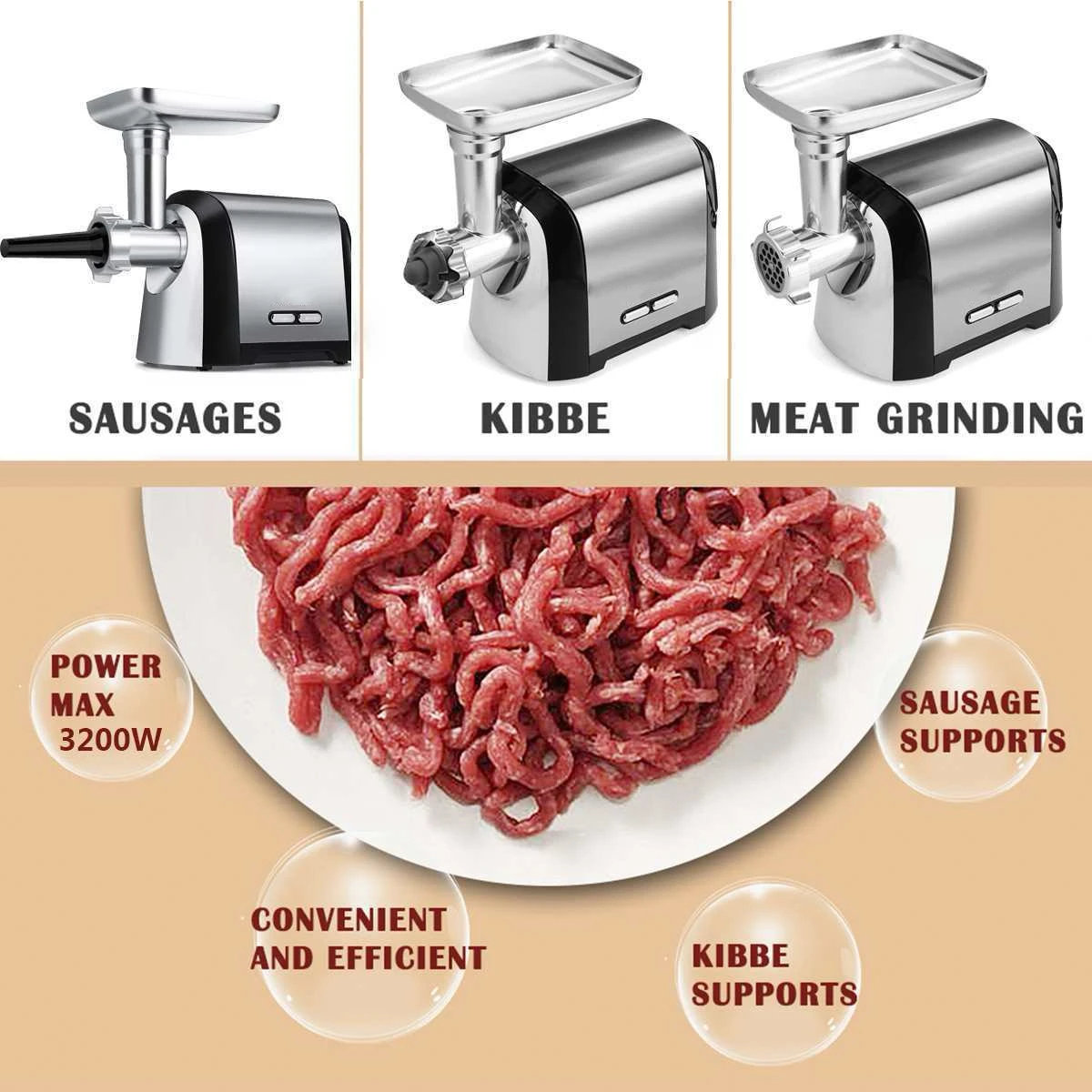 Kitchen Use Professional Multifunctional 3200W Electric Grinders Stainless Steel Housing Heavy Duty Grinder Home Meat Mincers 4