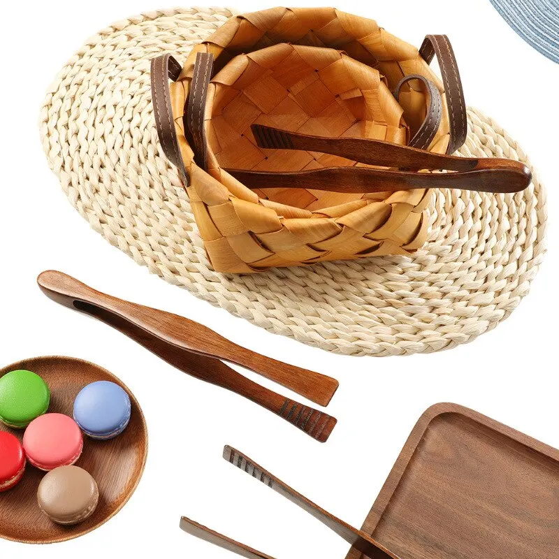 Food Tongs 1pc Wooden Kitchen Tongs Salad Serving BBQ Meat Bread Toast Clip
