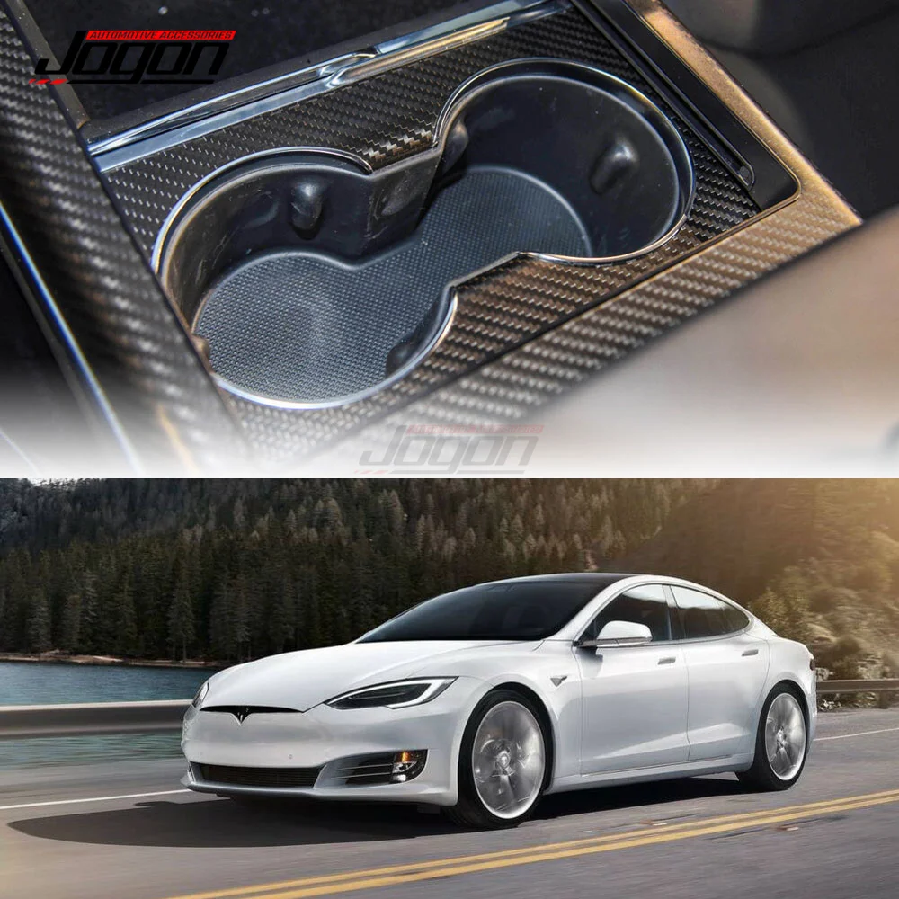 

100% углеродное волокно центральный стакан для воды для Tesla Model S 2021 2022 2023 коробка для хранения Органайзер крышка аксессуары для интерьера
