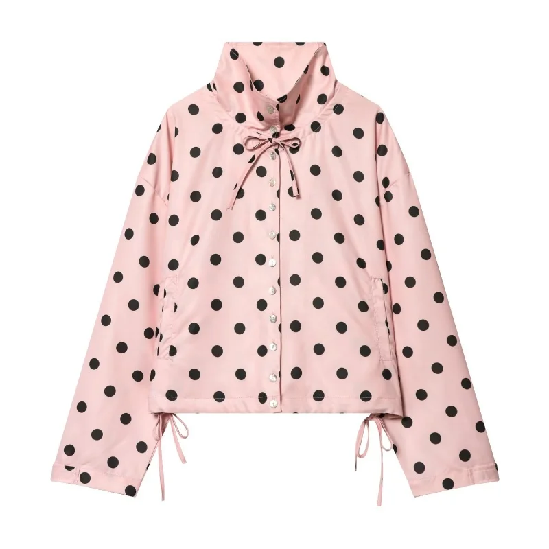 Cappotto Slim Fit a Pois da Donna 2026 Nuova Moda Giacca a Maniche Lunghe Stampa Vintage a Pois Elegante Cardigan da Ufficio