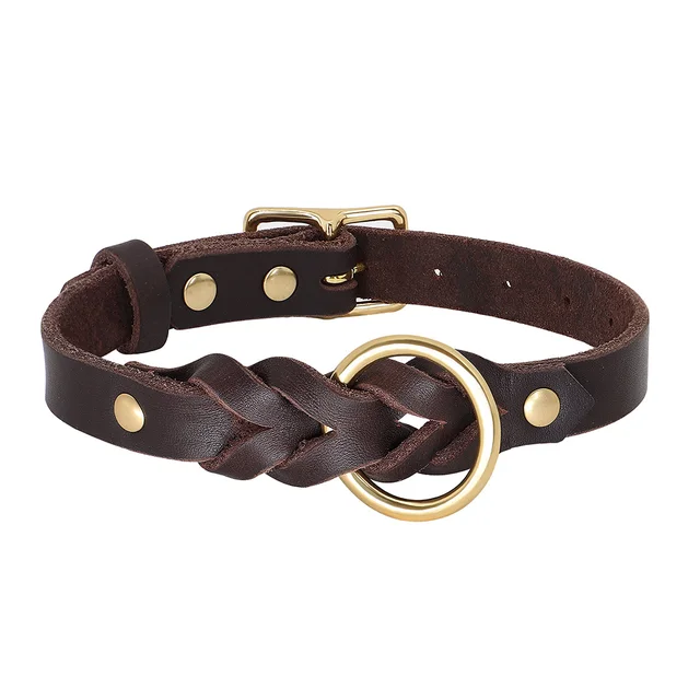 Genuine Leather Dog Collar Leash Set Braided Durable Leather Dog