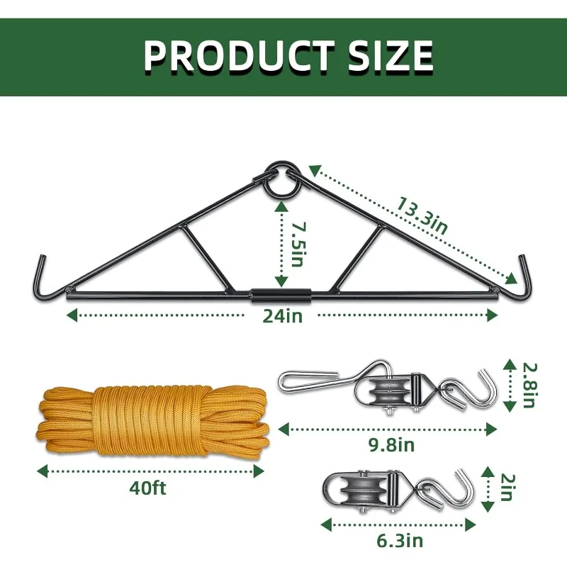 Deer Hanger Pulley Lift System Rated 700 Lbs Gambrel for Skinning with Wear-Resistant Tangle-Free Rope Deer Hunting Accessories