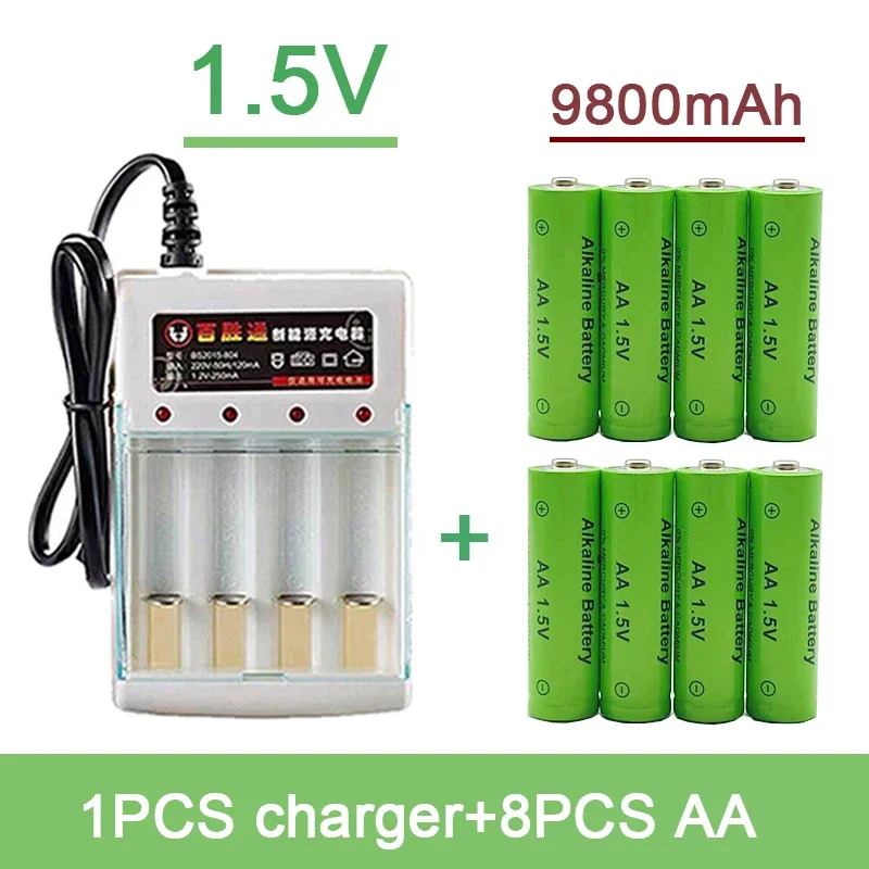 

1.5V AA 9800mAh Alkaline Rechargeable Battery with Charger for TV Remote Control Alarm Clock Flashlight Remote Control Toy, Etc