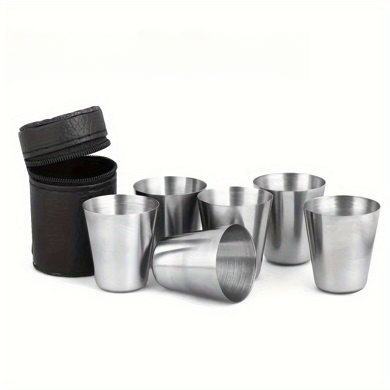 4/6Pcs Stainless Steel Travel Shot Glasses Mini Whisky Wine Cups Set Portable with Carry Case Outdoor Camping 30ml
