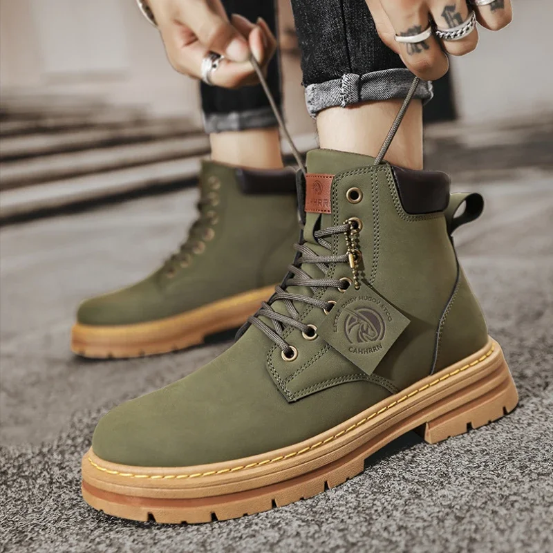 High Top Mens Leather Fashion Motorcycle Ankle for Men Winter Boots Man Shoes Lacing Botas Hombre_voghion.com