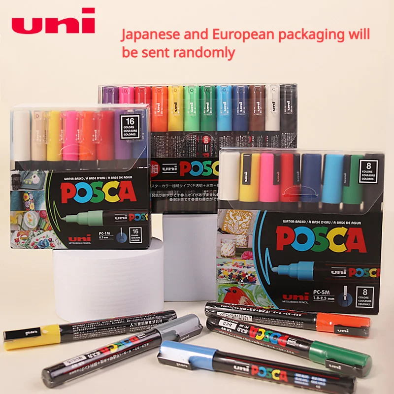 Uni Posca 페인트 마커 펜, 초미세 포인트 PC-1M, 8/12 색, 바위 머그잔, 세라믹 유리 목재 패브릭, 금속 페인팅, 속건성