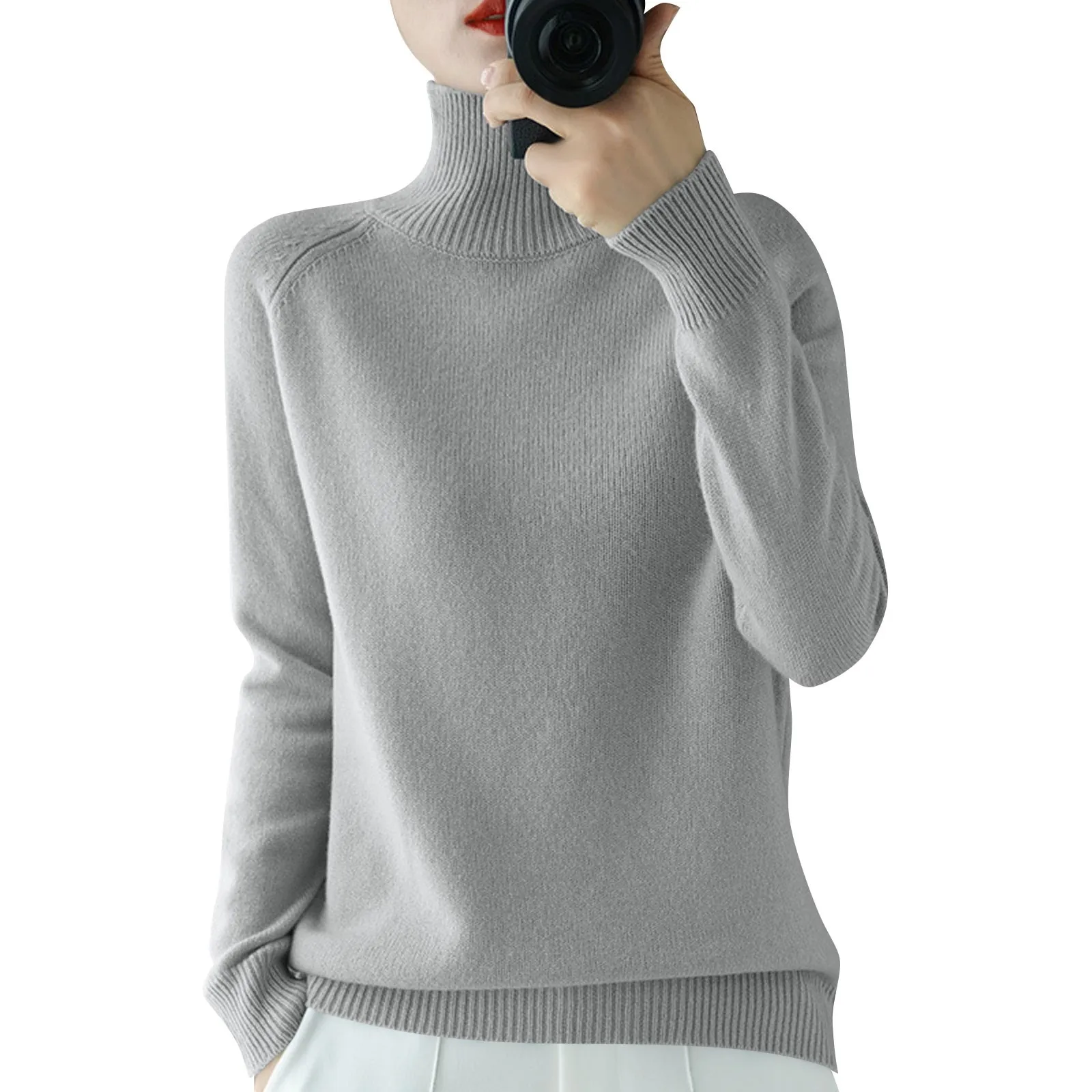 Women's Long Sleeved Knitted Sweater Standing Collar Autumn Winter Top Sweater Women Sweaters for Autumn Winter Women Clothing 5