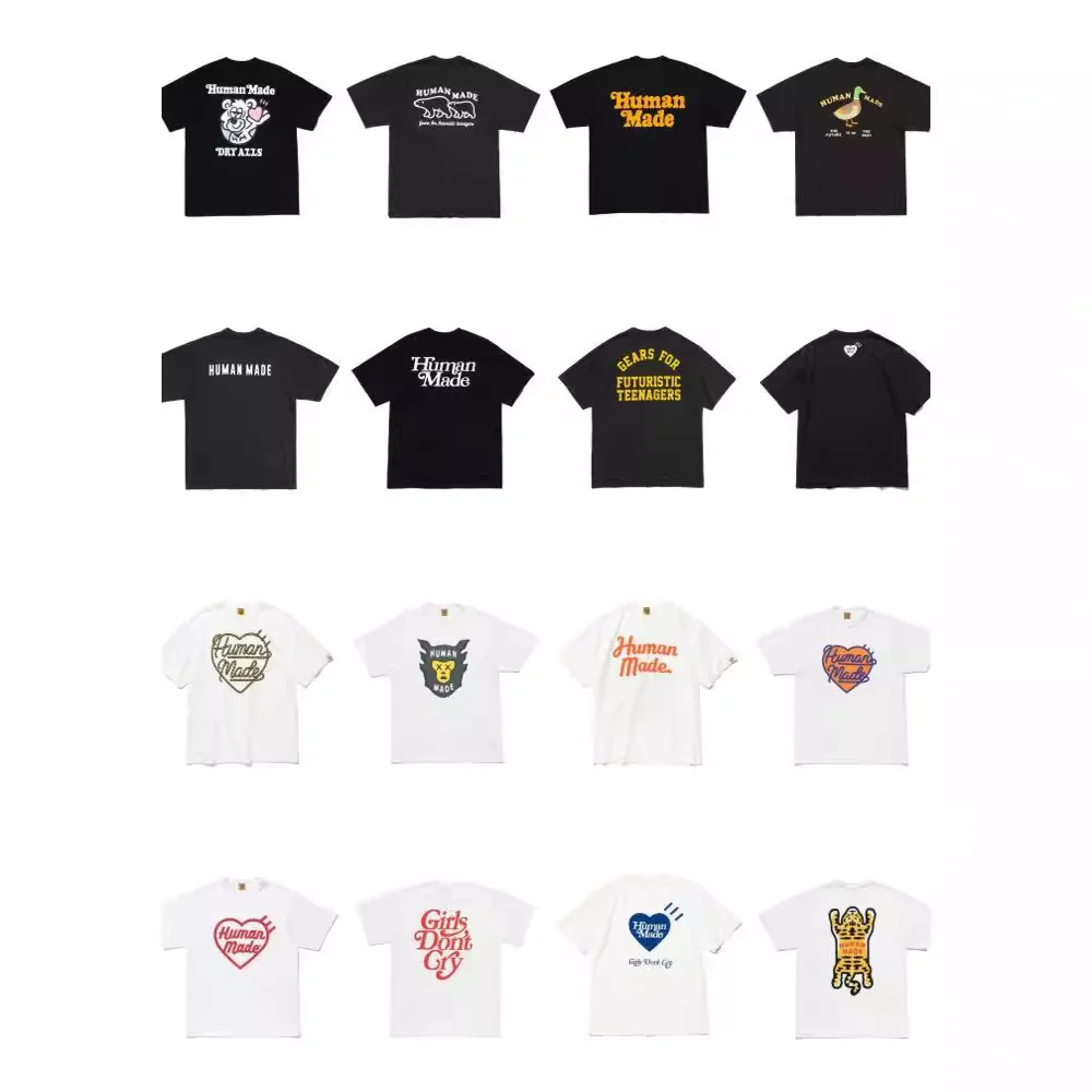 Neues Sommer 2026 HUMAN MADE Unisex Rundhals-T-Shirt mit japanischem herzförmigem Schriftzug, Vintage-Look, kurzärmelig