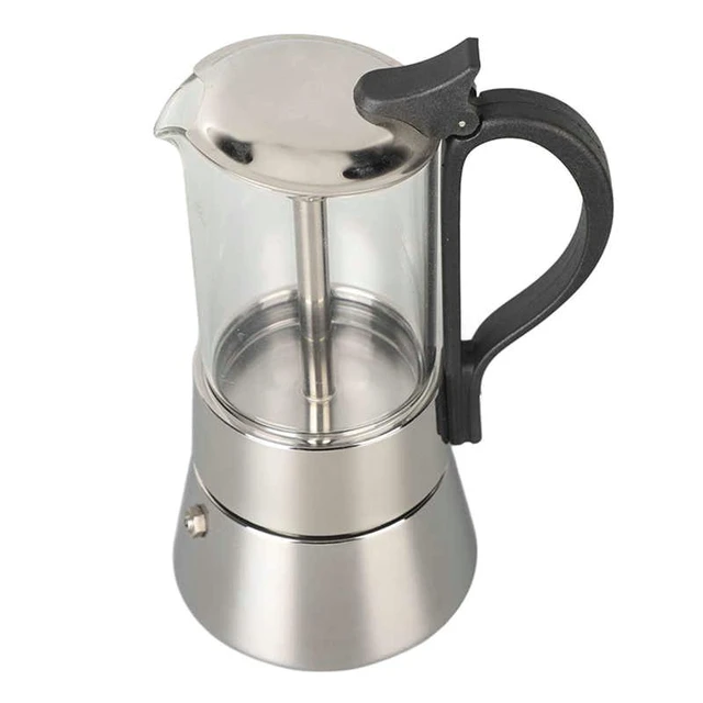 Crystal Glass Top Stainless Steel Stovetop Moka Pot - Classic