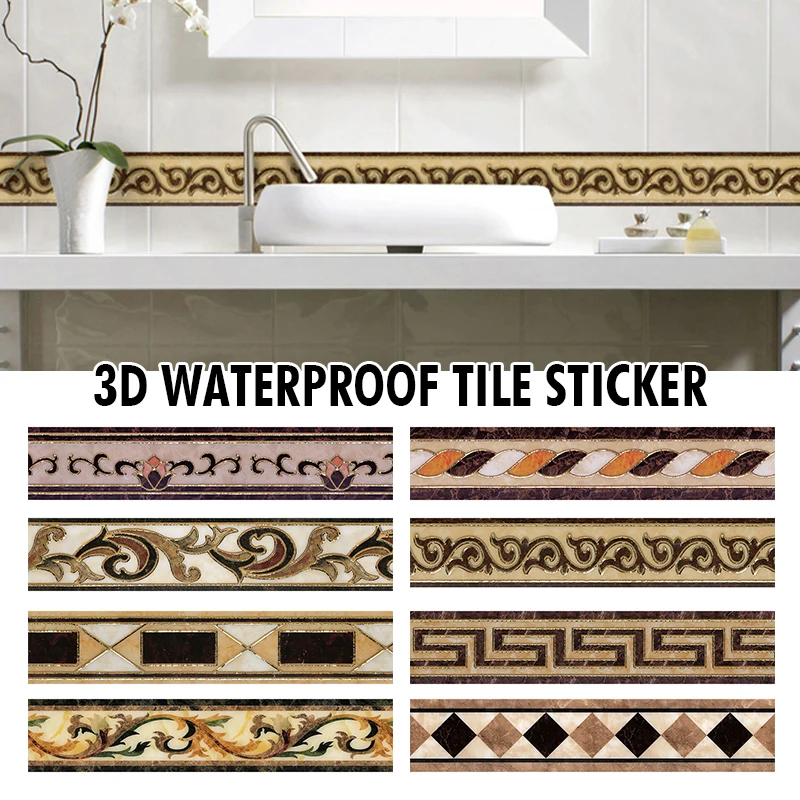 5Mx10cm PVC Border Wall Sticker Waterproof Self-sdhesive Wallpaper for Living Room Bathroom Kitchen Edge Corner Line Home Decor