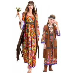 Halloween Women 70s Peace Love Hippie Costumes Adult Kids Girls Indian Tassels Hippie Costume Purim Mardi Gras Party Fancy Dress