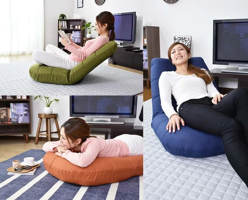 Foldable&Adjustable Japanese Floor Leisure Chair Linen Fabric Upholstery Living Room Furniture Modern Relax Occasional Chair