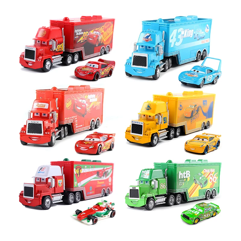 Pixar Cars Truck-Modellauto mit Anhänger, Anime-Figur, Mack Semi-Hauler, Rust-Eze Rennwagen, Spielzeug-Container-LKW, Kindergeburtstagsgeschenke
