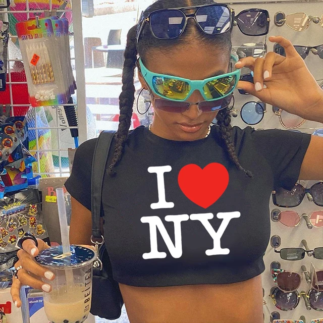 I LOVE NY cyber y2k gothic vintage crop top girl cyber y2k aesthetic  Harajuku clothing tee
