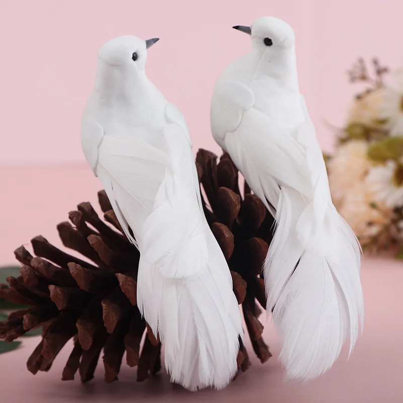 2Pcs Artificial White Pigeon Foam Feather Love Peace Doves Bird Simulation Figurines Home Table Garden Hanging Decoration Gift