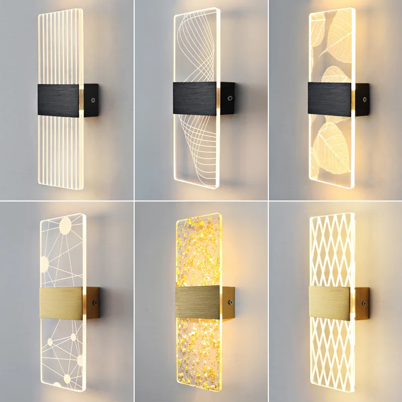 

3 Changeable Light Acrylic Engraved Pattern Wall Sconce Lamp Aluminum Nordic Simple Lustre Home Living Dining Bedside Room Decor