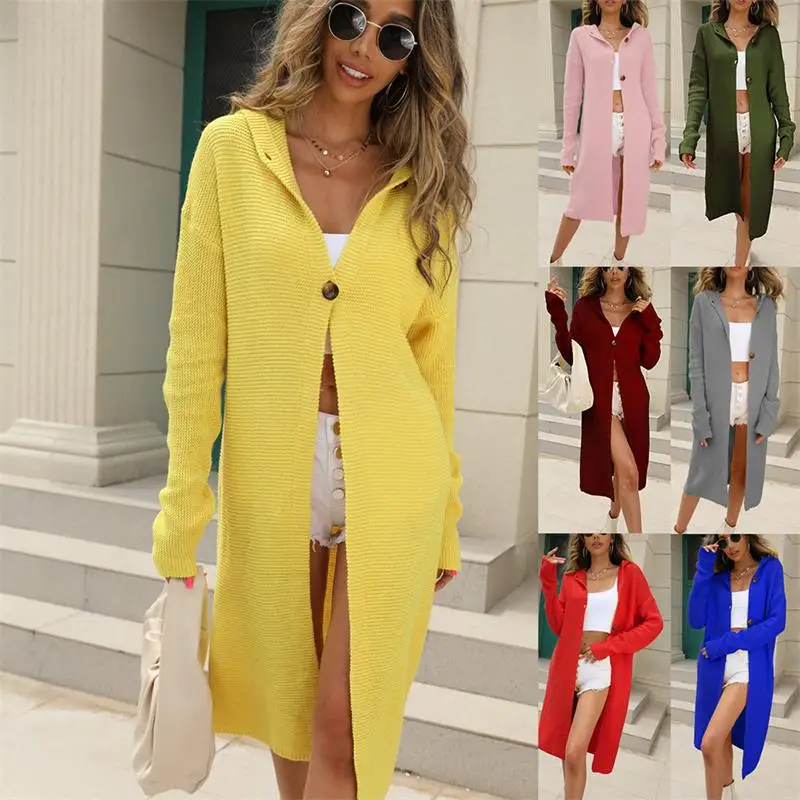 

Women's Sweater Cardigan 2023 Autumn And Winter New Temperament Commuter Solid Color Long Casual Loose Large Size Sweater