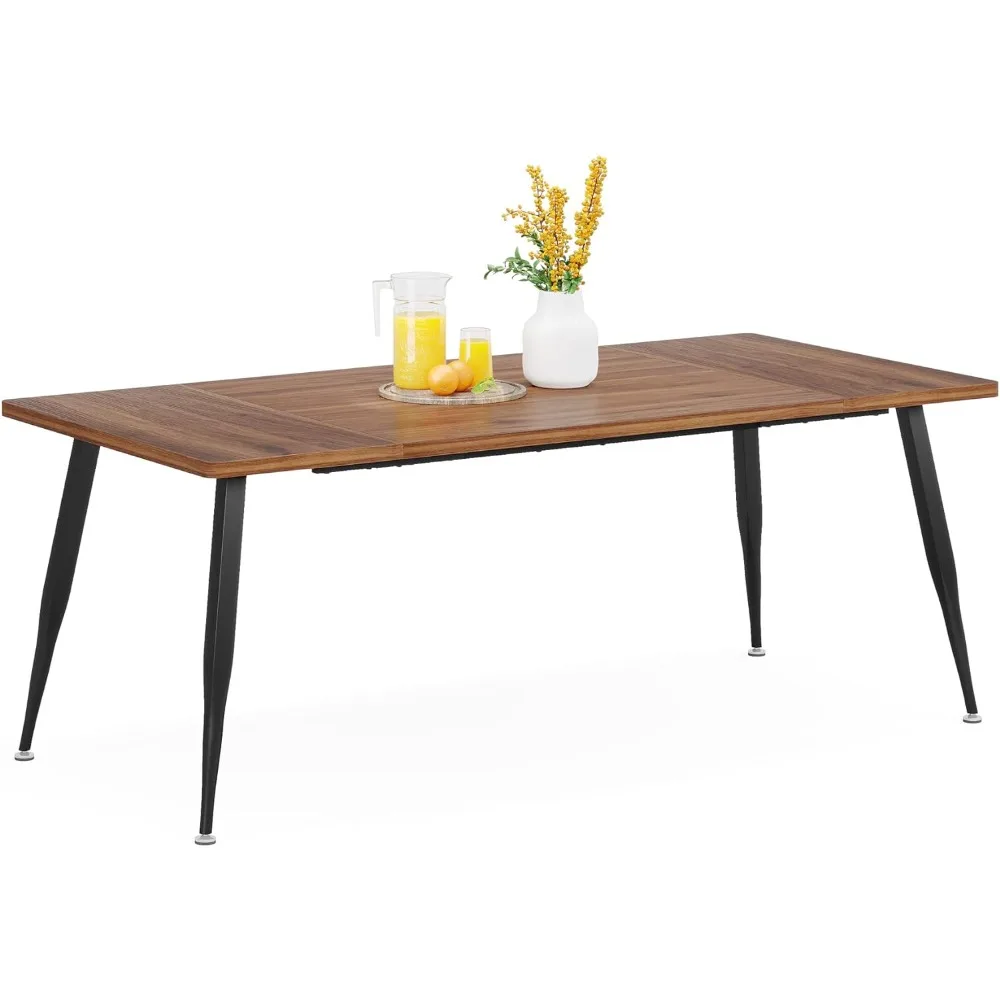 70.9 Inch Large Rectangular Dining Table Kitchen Furniture,Brown+Black