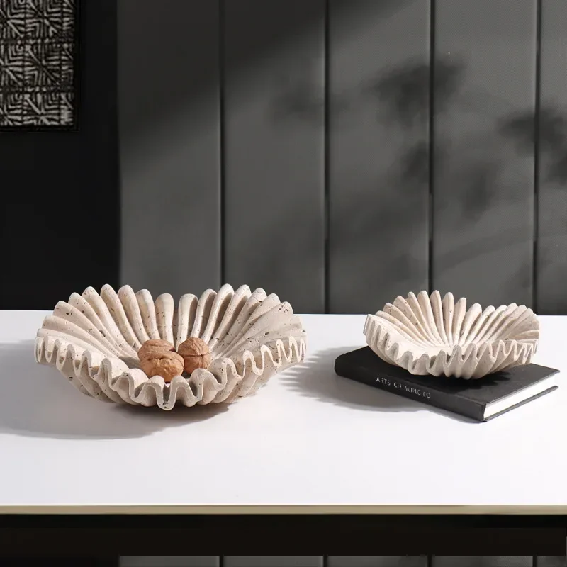 Marble Ruffle Bowl for Kitchen Counter and Living Room Travertine Scallop Bowl for Fruit Jewelry Decorative Tray for Home Decor 3