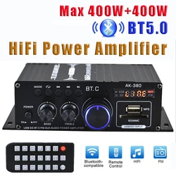 AK380 12V Bluetooth Power Amplifier Home Car Class D HiFi Amp Max 800W Stereo BASS Audio Amps Support FM MP3 Player USB SD input