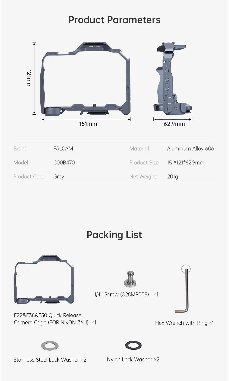 Camera Cage Kit for Nikon Z6iii Suitable for F22&F38&F50 Quick Release System