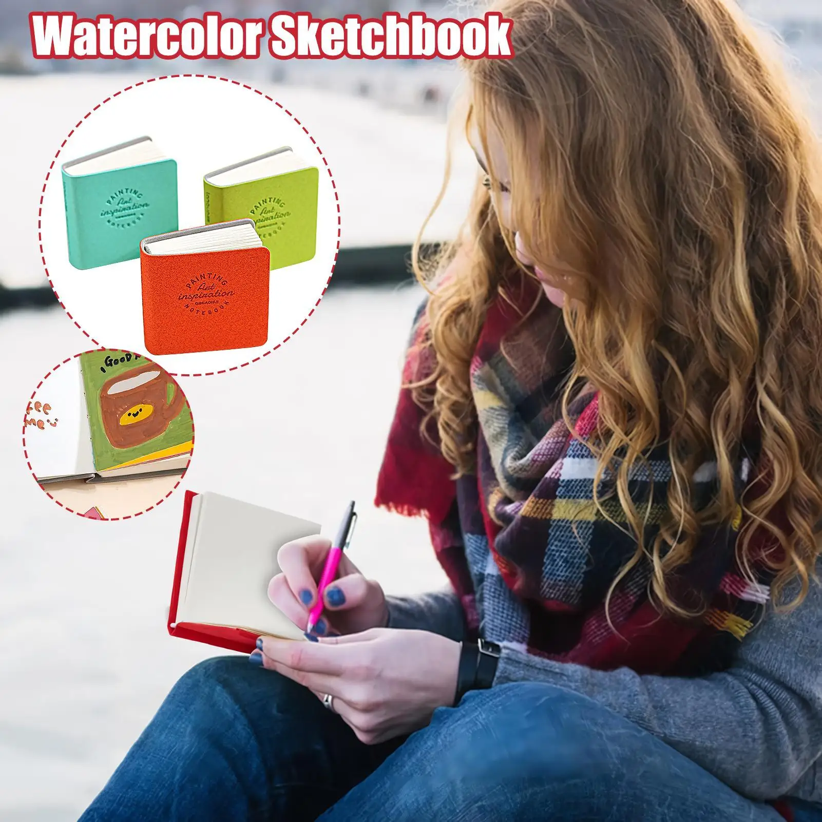 3er-Pack Kleine Aquarell-Skizzenbücher Tragbares Reise-Journal Kunst-Kreations-Taschenbuch Künstler-Zeichenblock – Detail 13