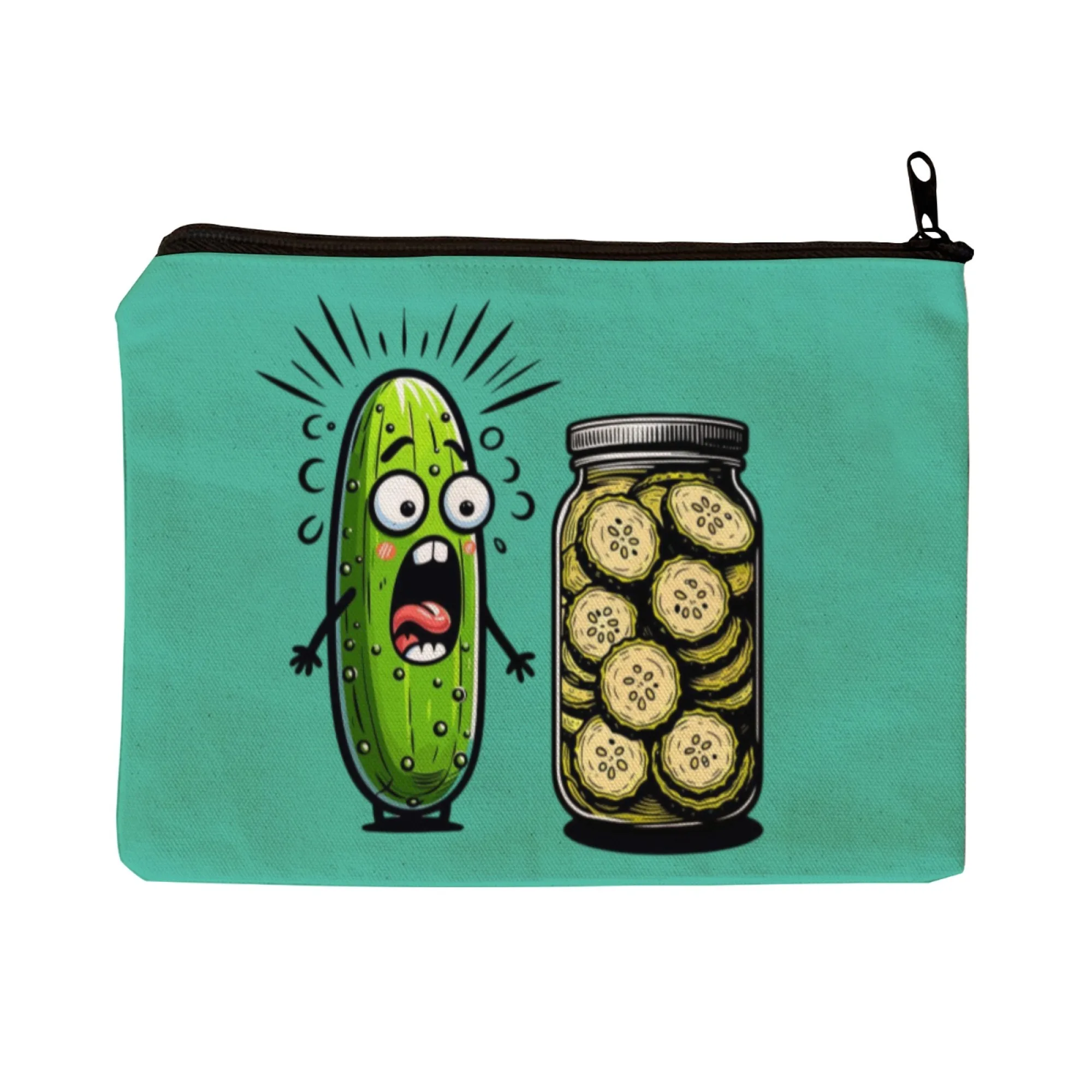 Make-up-Tasche mit humorvollem Pickle-Thema, überraschtes Gurken- und Pickle-Glas, schrullige Kunst für den täglichen Aufbewahrung, lustige Geschenke für Neuheiten – Detail 12