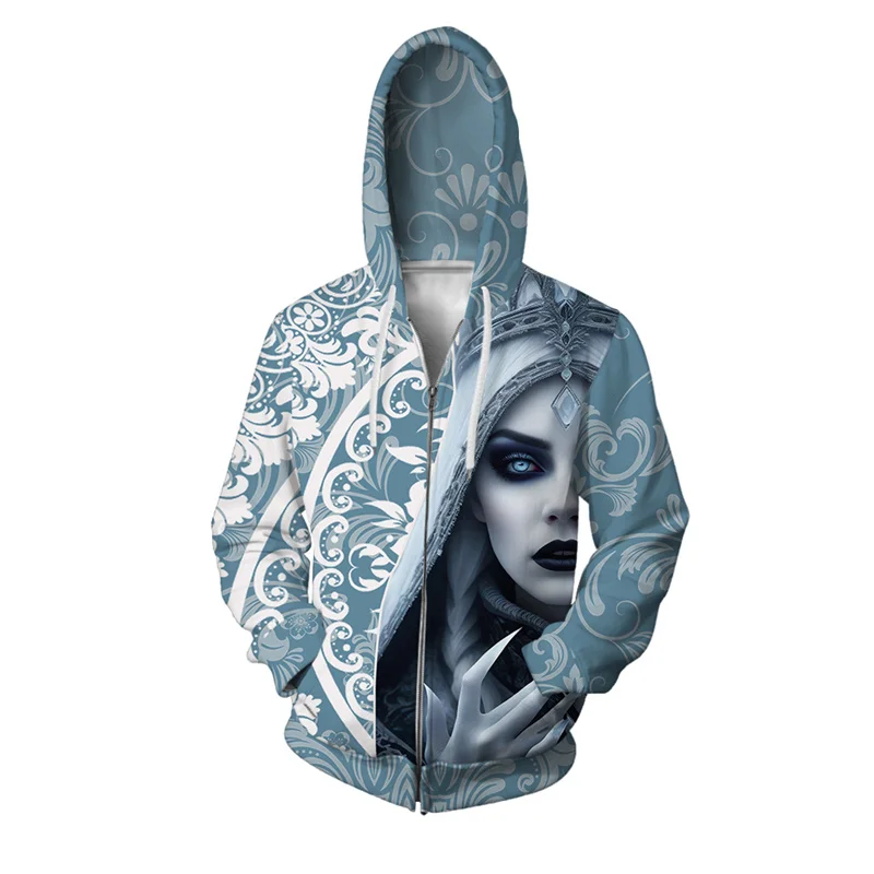 thumbnail image 1 of Sudadera con capucha y cremallera con máscara de fantasma y esqueleto impresa en 3D para hombre, sudaderas con gráficos de esculturas, sudaderas casuales holgadas con capucha de manga larga, 1 of 4