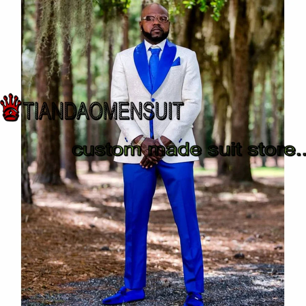 

Royal Blue Jacquard Men's Suit 2 Piece Groom Wedding Tuxedo Dinner Formal Jacket Set Male Blazer Pants trajes de hombre