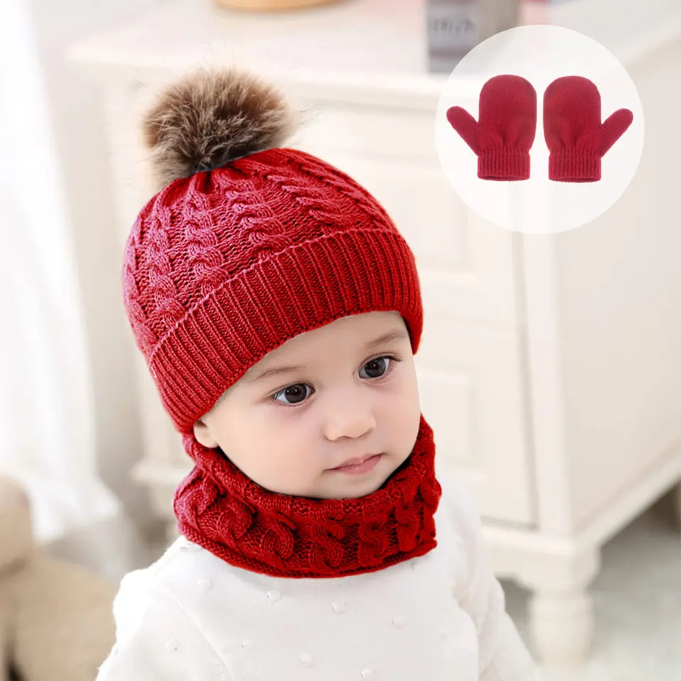 Set Invernale Bambini 3 In 1 - Cappello, Sciarpa E Guanti A Maglia Con Pon-Pon - Foto 11