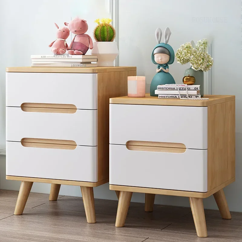 Nordic Solid Wood Apartment Children's Bedside Tables Bedroom Living Room Locker Simple Dormitory Study Kids Storage Cabinets H