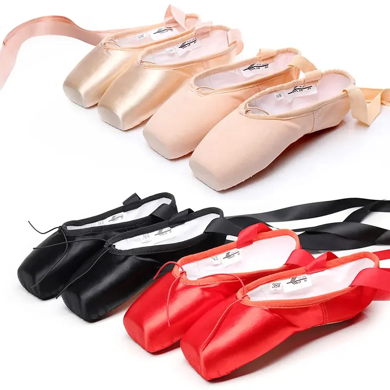 Pointe Shoes Bandage Ballet Dance Girl Woman Professional Canvas/Satin Dancing with Sponge Silicone Toe Pads dance shoes toe pads