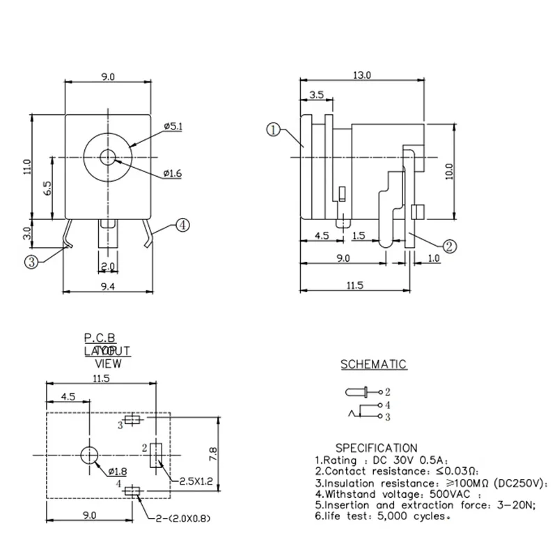 Dc-055e   DC-055E,  ÷  ĸ ÷, DC , 2.5x0.7mm, 3 