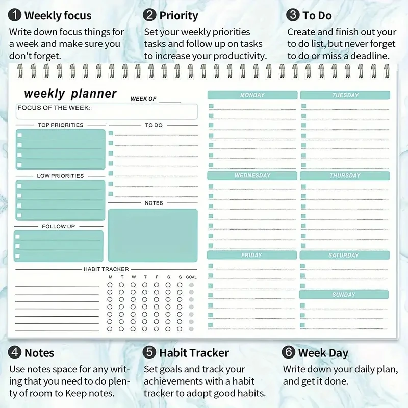 Weekly planner notebook 1pc weekly goals schedule planner to do list notebook calendars organize