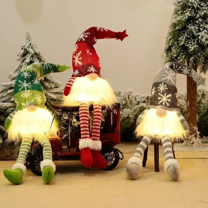 Christmas Faceless Doll Gnome LED Light Plush Knitting Crafts Pendant Decorations for Home Kids Gift